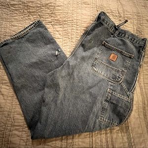 Well worn Carhartt Original Dungarees carpenter jeans 42x32